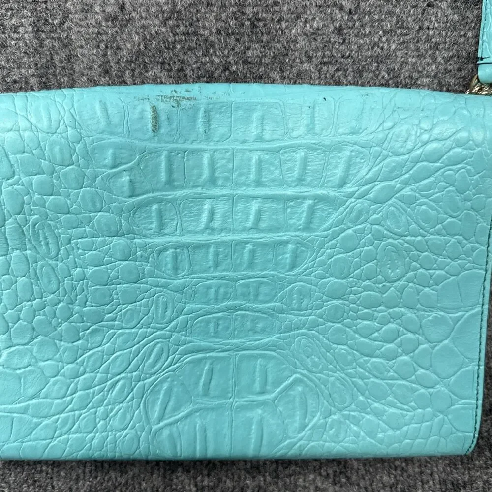 Kate Spade New York Turquoise Croc Embossed Leather Crossbody Clutch Purse